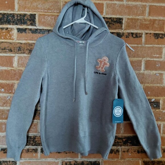 NWT Life is Good Gray Hooded Gingerbread Man Sweater - Picture 1 of 5